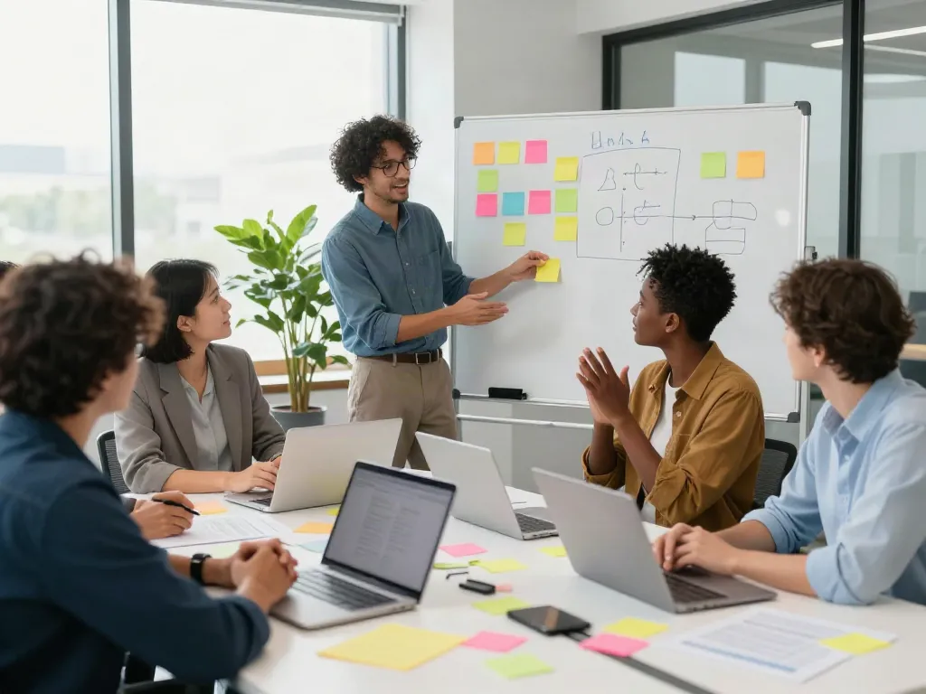 Do you agree? Professionals brainstorming ideas in a modern office.